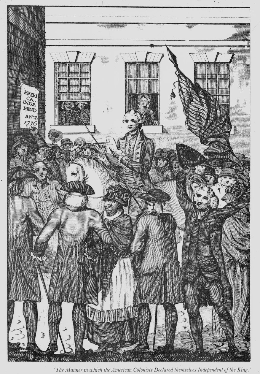 A maneira em que os colonizadores americanos se declararam independentes do rei, 1776 de American School