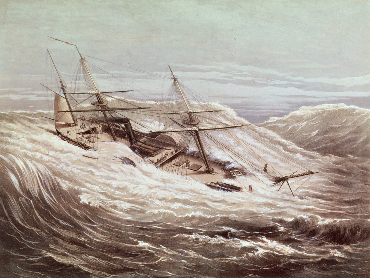A fragata do vapor do Mississippi em um tufão, gravada por Currier und Ives, 1854 de American School
