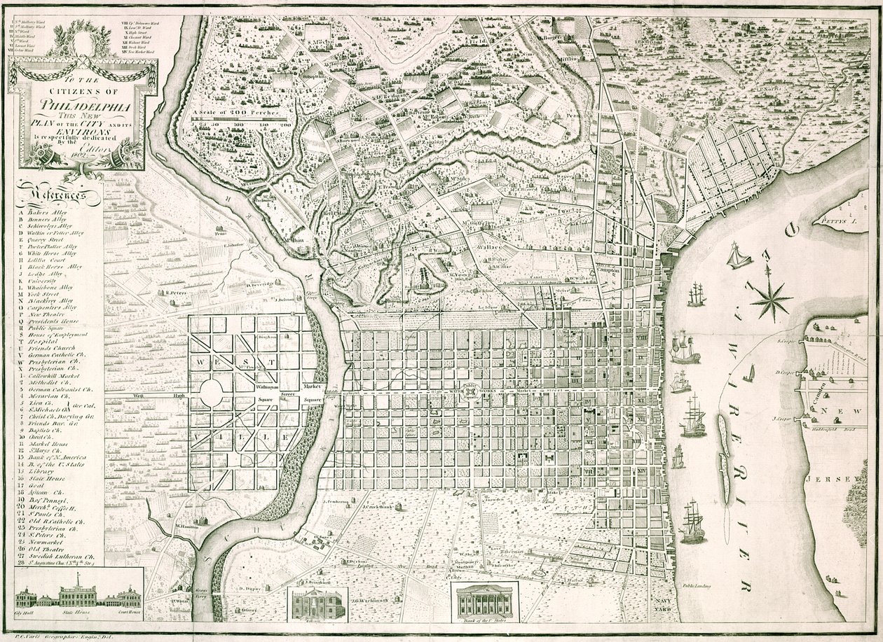O novo plano da cidade de Filadélfia e seus arredores, 1802 de American School