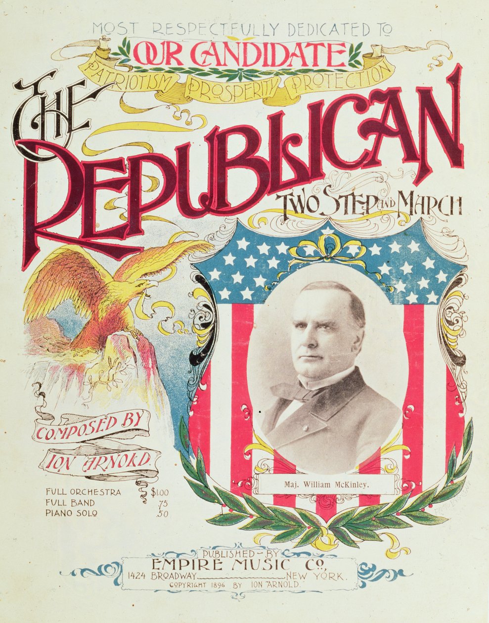 &39;The Republican Two Step and March&39;, partitura dedicada a William McKinley, 1896 de American School