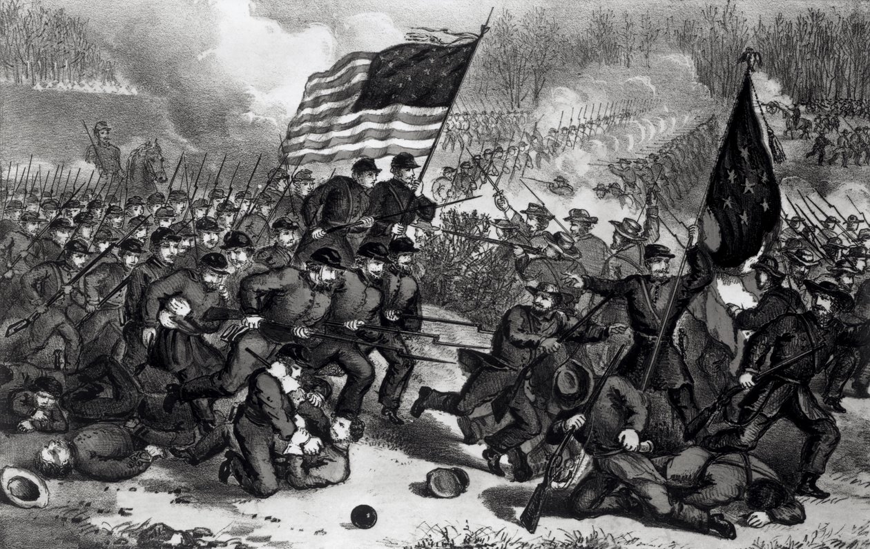 A segunda batalha de Bull Run, lutou 29 de agosto de 1862, pub. de Currier e Ives de American School