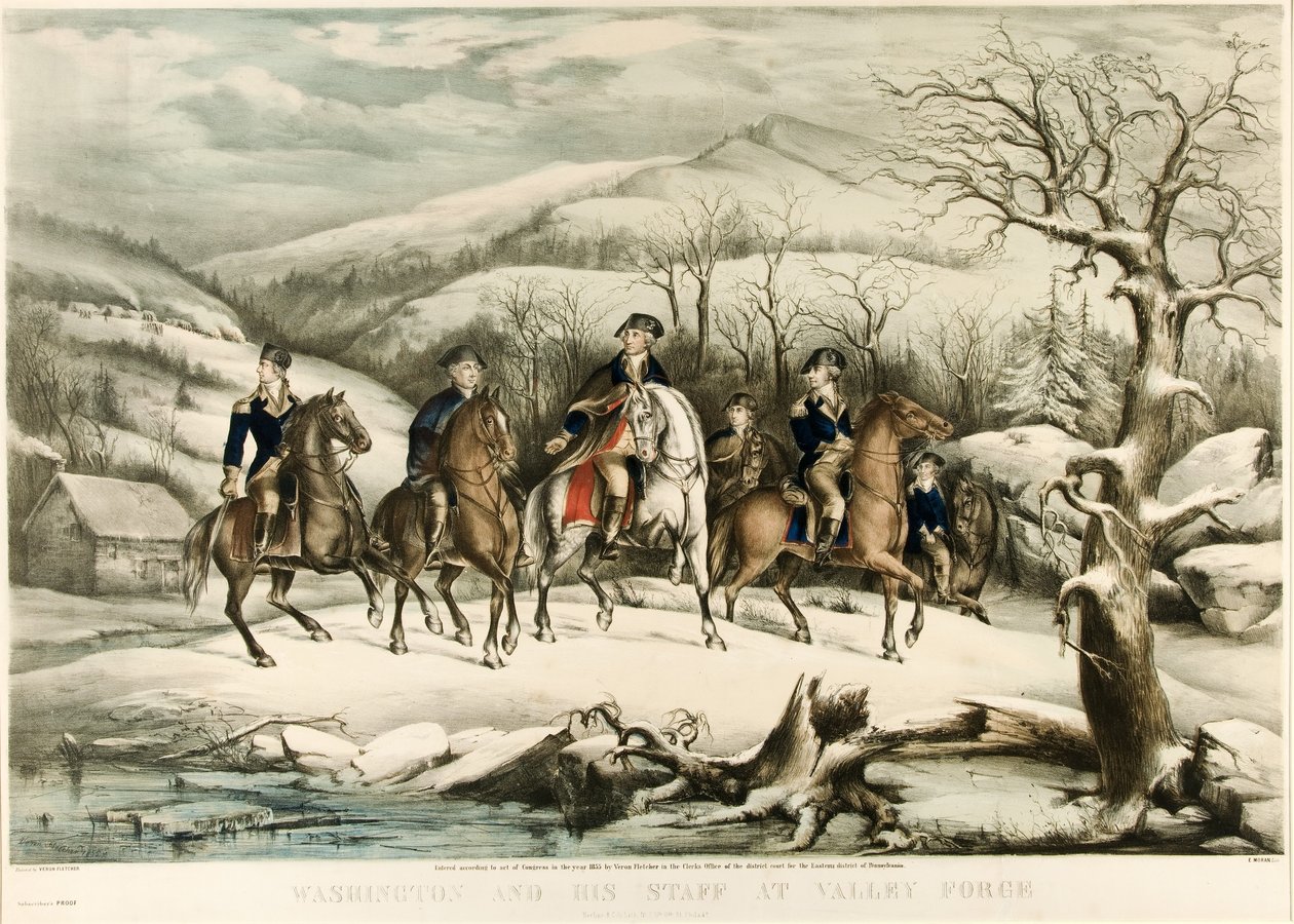 Washington e sua equipe em Valley Forge, pub. 1855 de American School