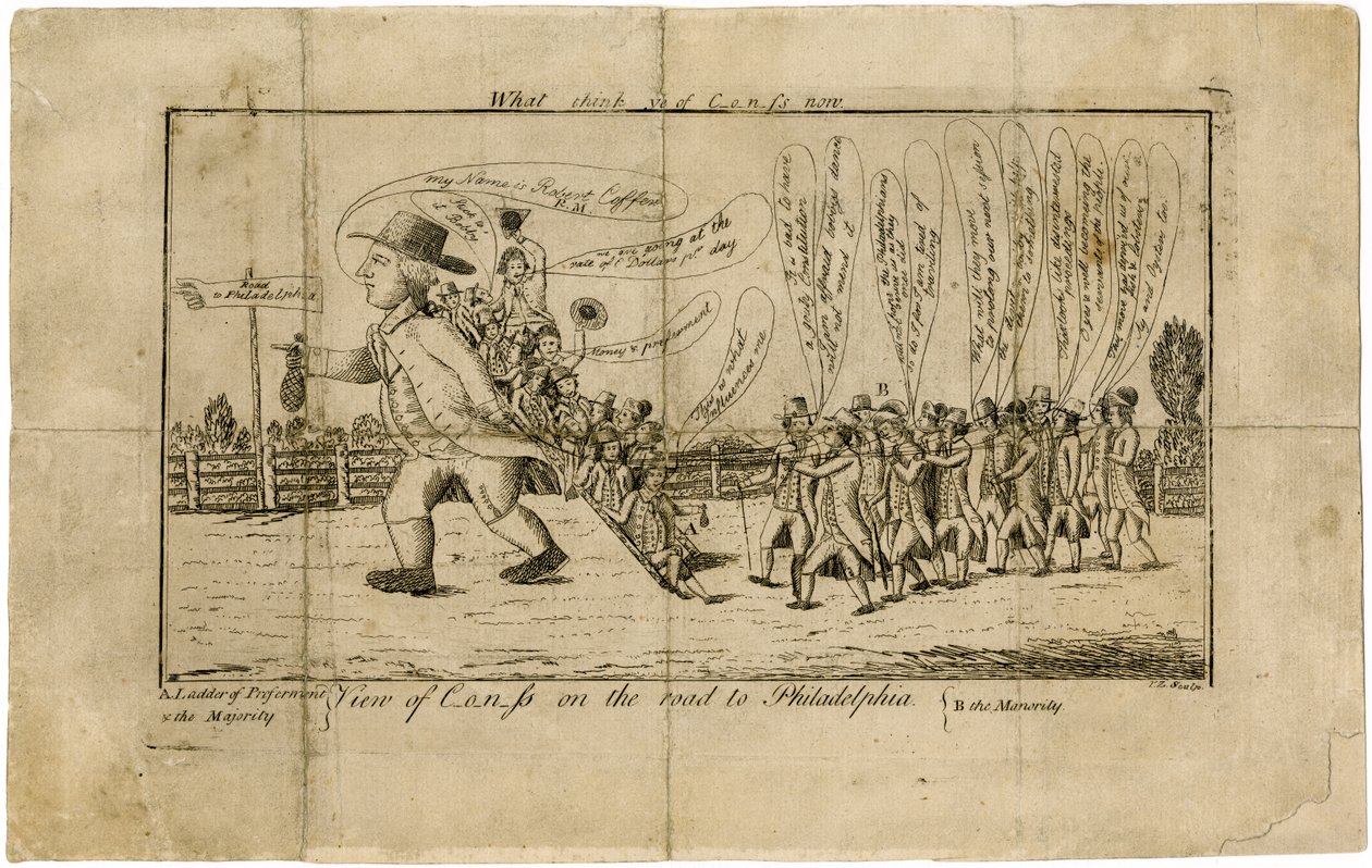 O que você acha do Congresso agora Vista do Congresso na estrada para a Filadélfia A. Escada do Preferencial e da Maioria - B. a mansão, 1790 de American School