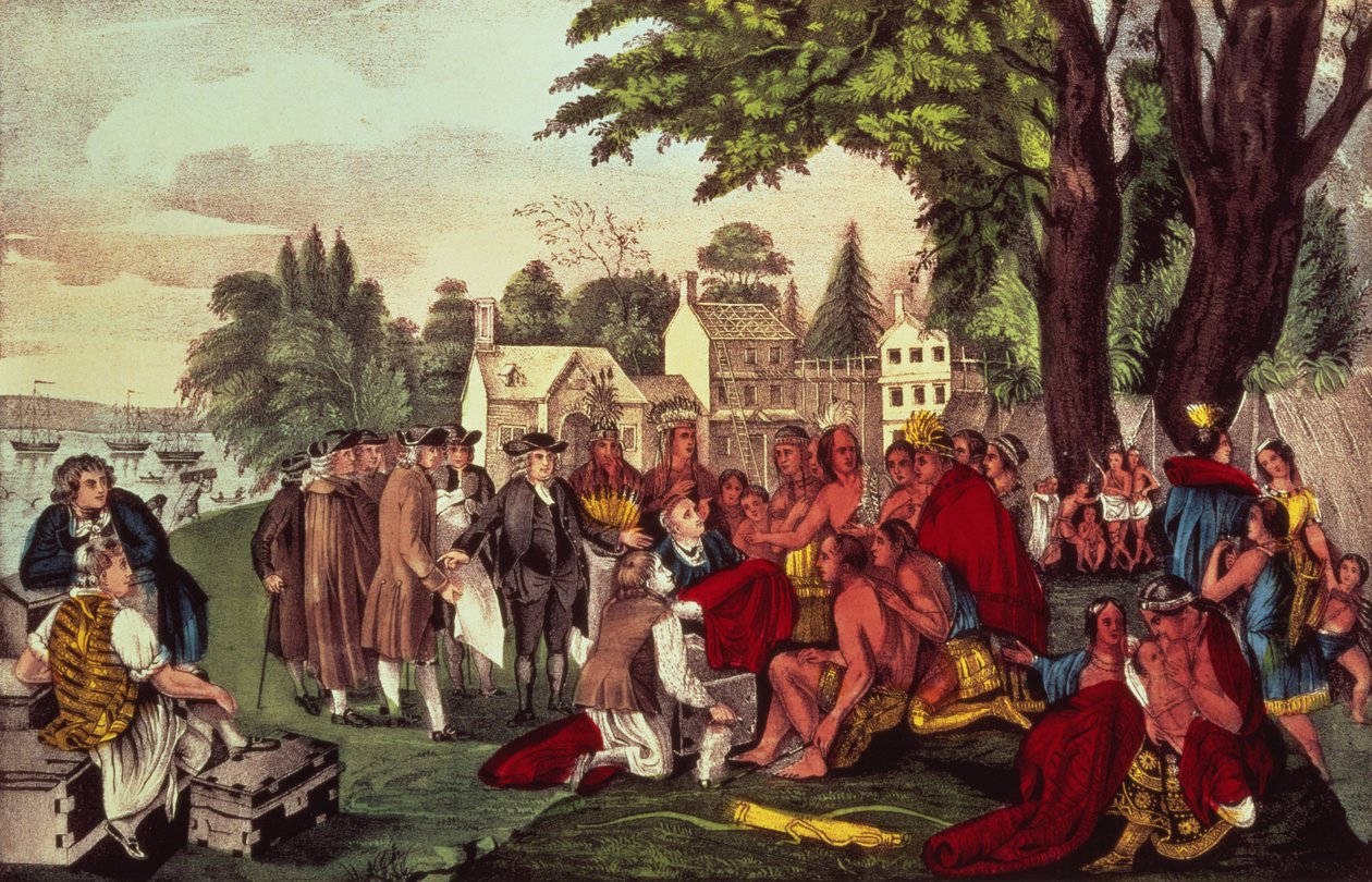 Tratado de William Penn com os índios, quando fundou a Província da Pensilvânia, 1661, pub. de Currier und Ives de American School