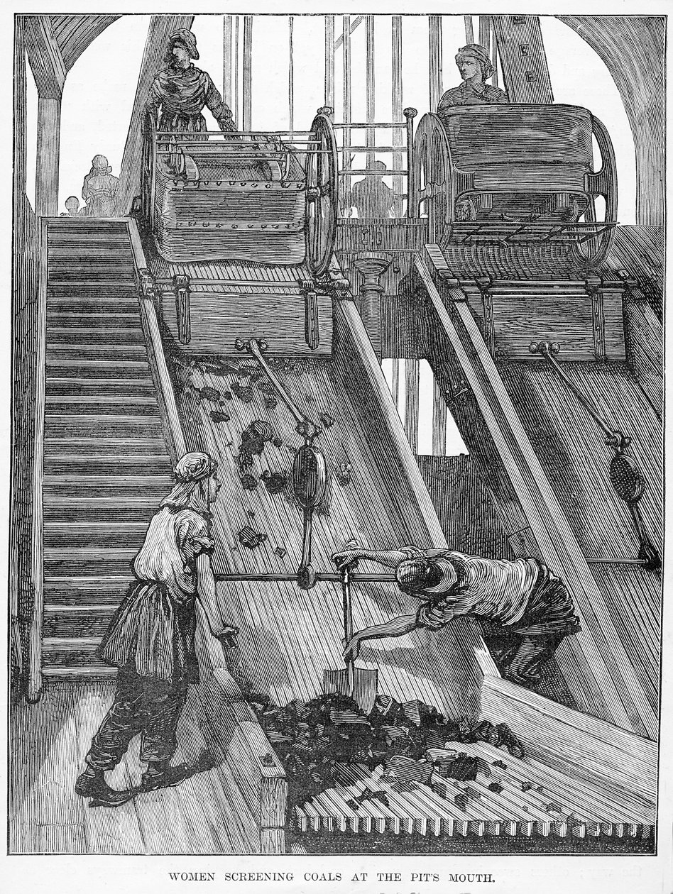 Seleção Feminina de Carvões na Boca do Poço, imagem de &39;The Wonderland of Work&39;, de Clara L. Mateaux, publicada em 1884 por Cassell und co., Nova York de American School