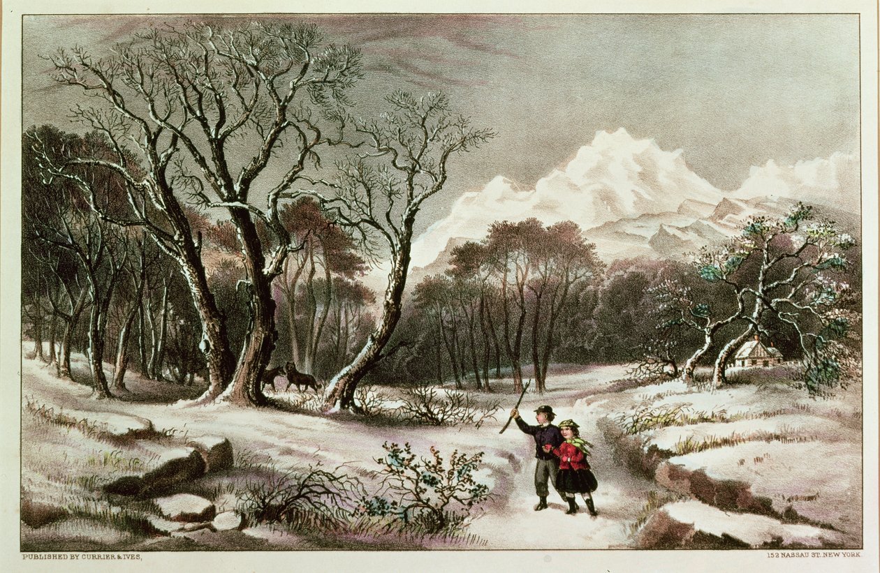 Woodlands in Winter, publicado por Nathaniel Currier (1813-88) e James Merritt Ives (1924-95) de American School
