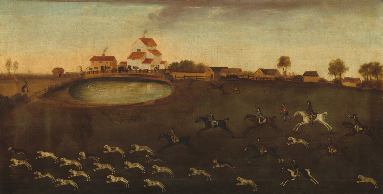 Cena de caça com um lago de American 18th Century