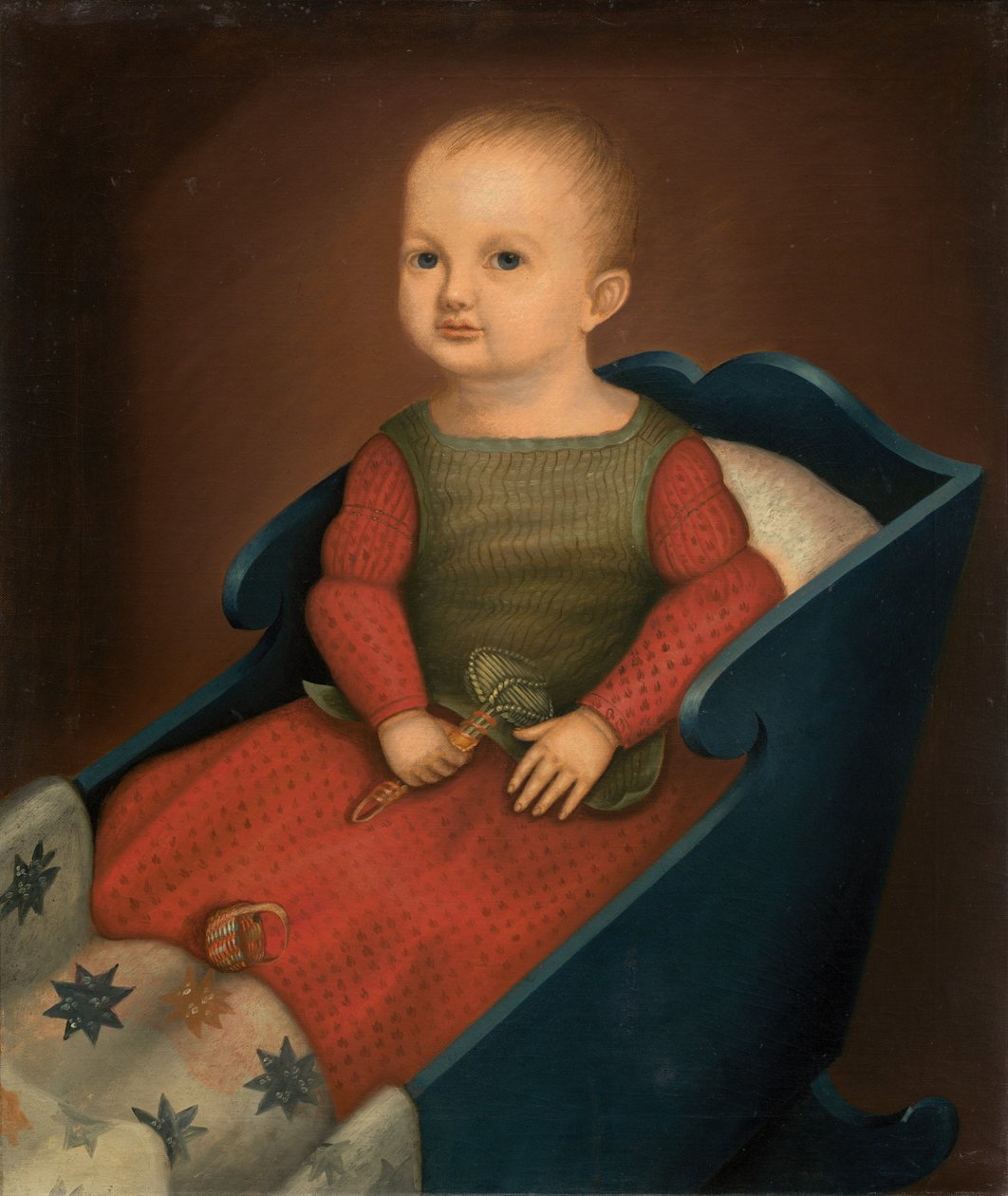 bebê no berço azul de American 19th Century