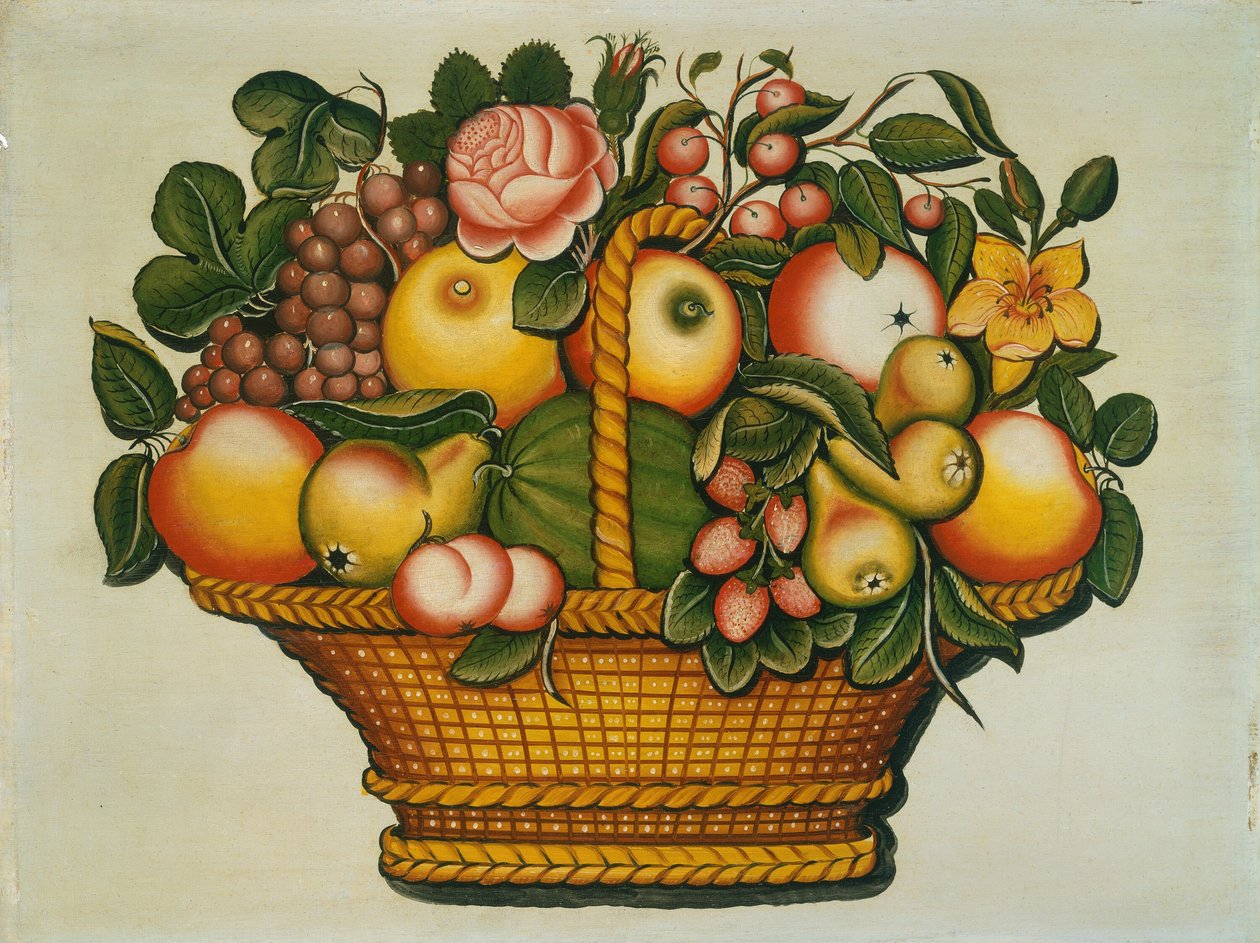 Cesta de frutas com flores de American 19th Century