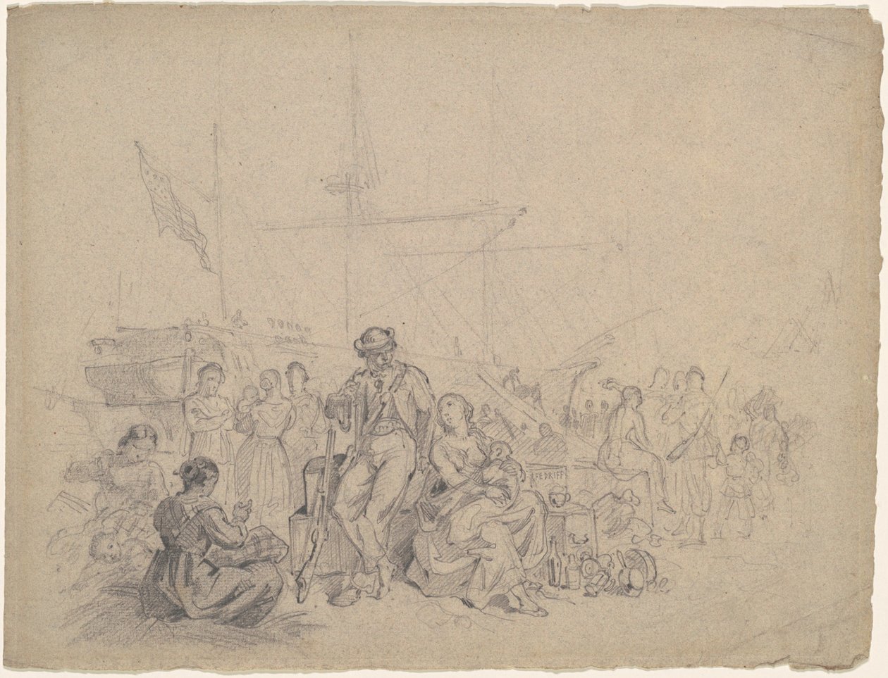 Cena do cais de American 19th Century