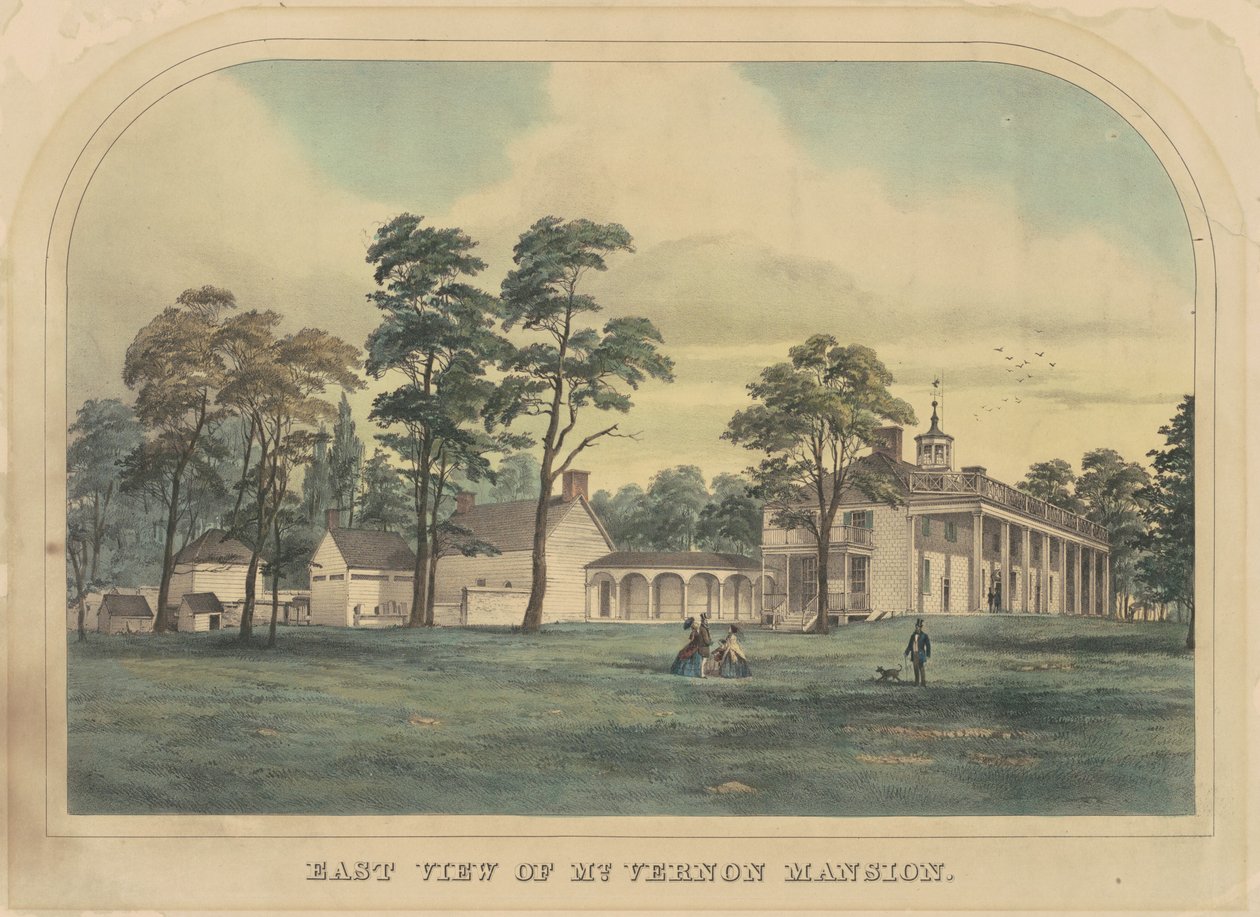Vista leste da Mansão Mount Vernon de American 19th Century