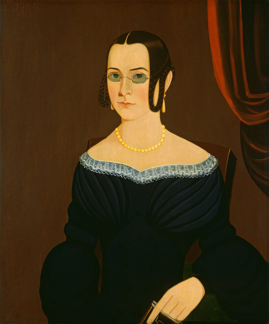 Senhora usando óculos de American 19th Century