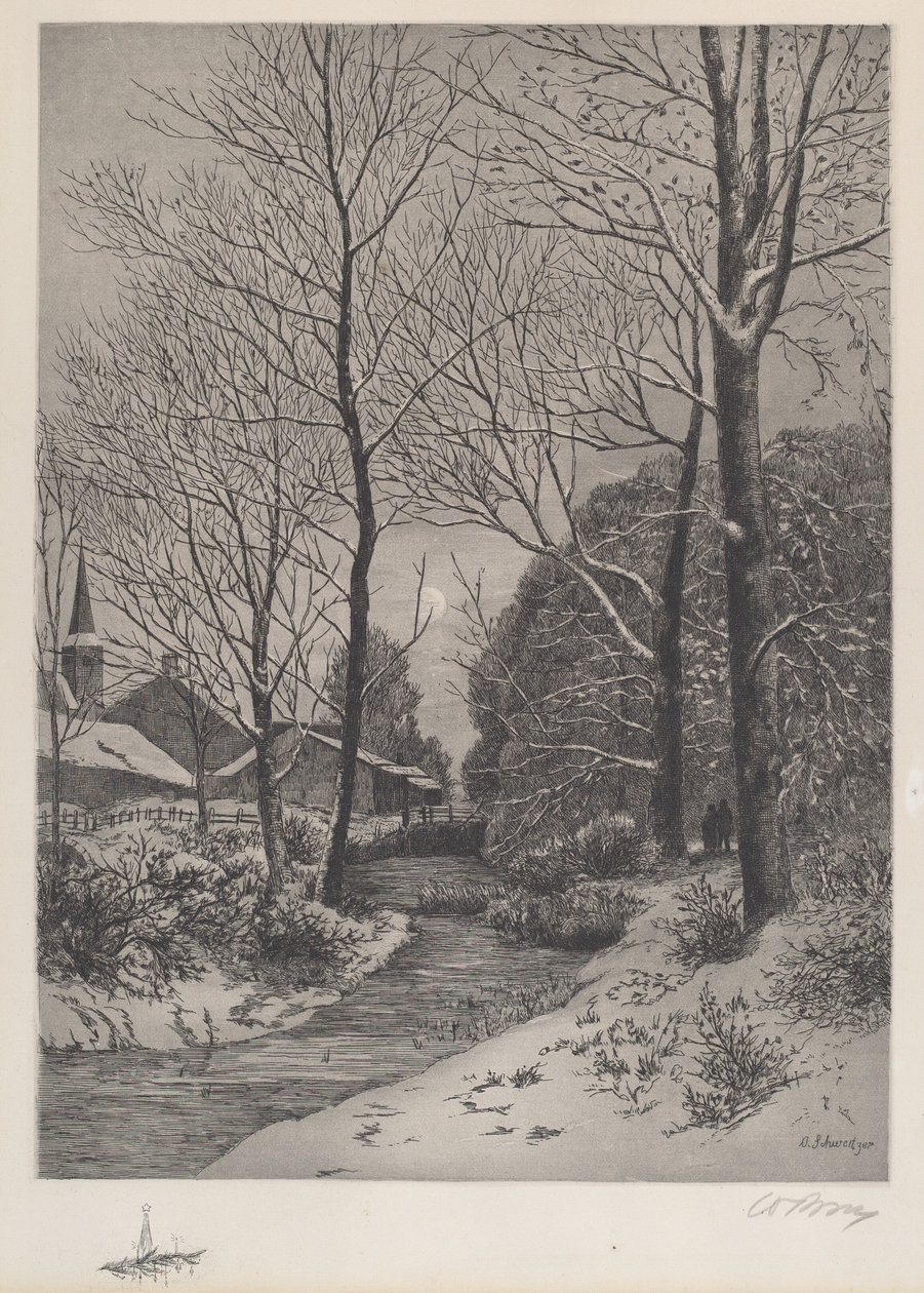 Passeio ao luar no inverno de American 19th Century