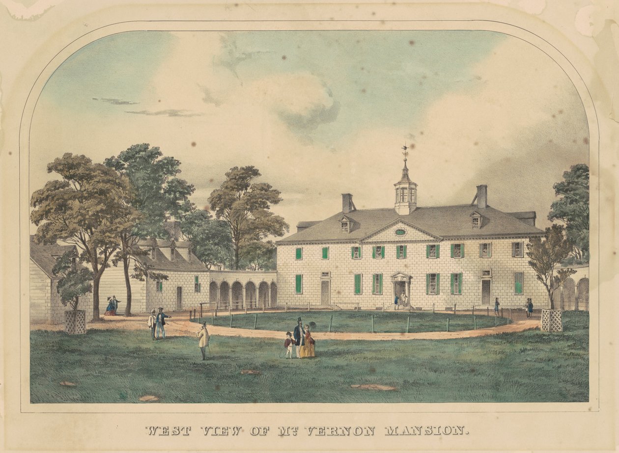 Vista Oeste da Mansão Mount Vernon de American 19th Century