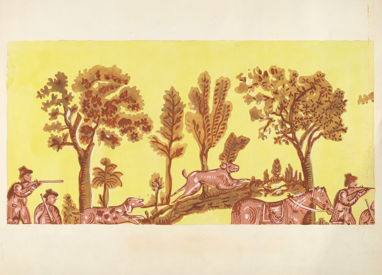 Design de caixa de banda (caça ao coelho) de American 20th Century