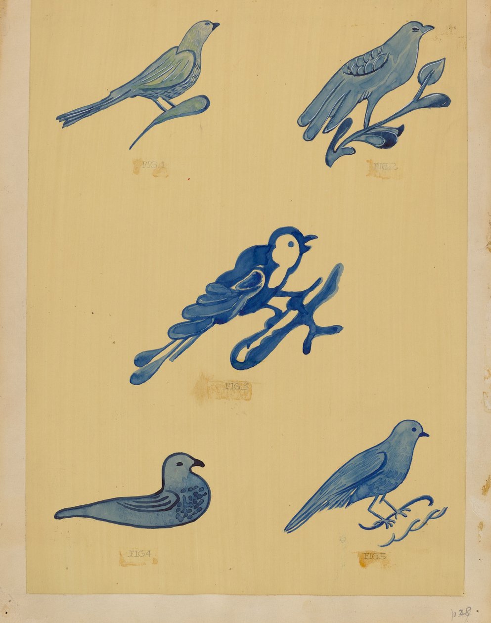 Decorações de pássaros em grés de American 20th Century