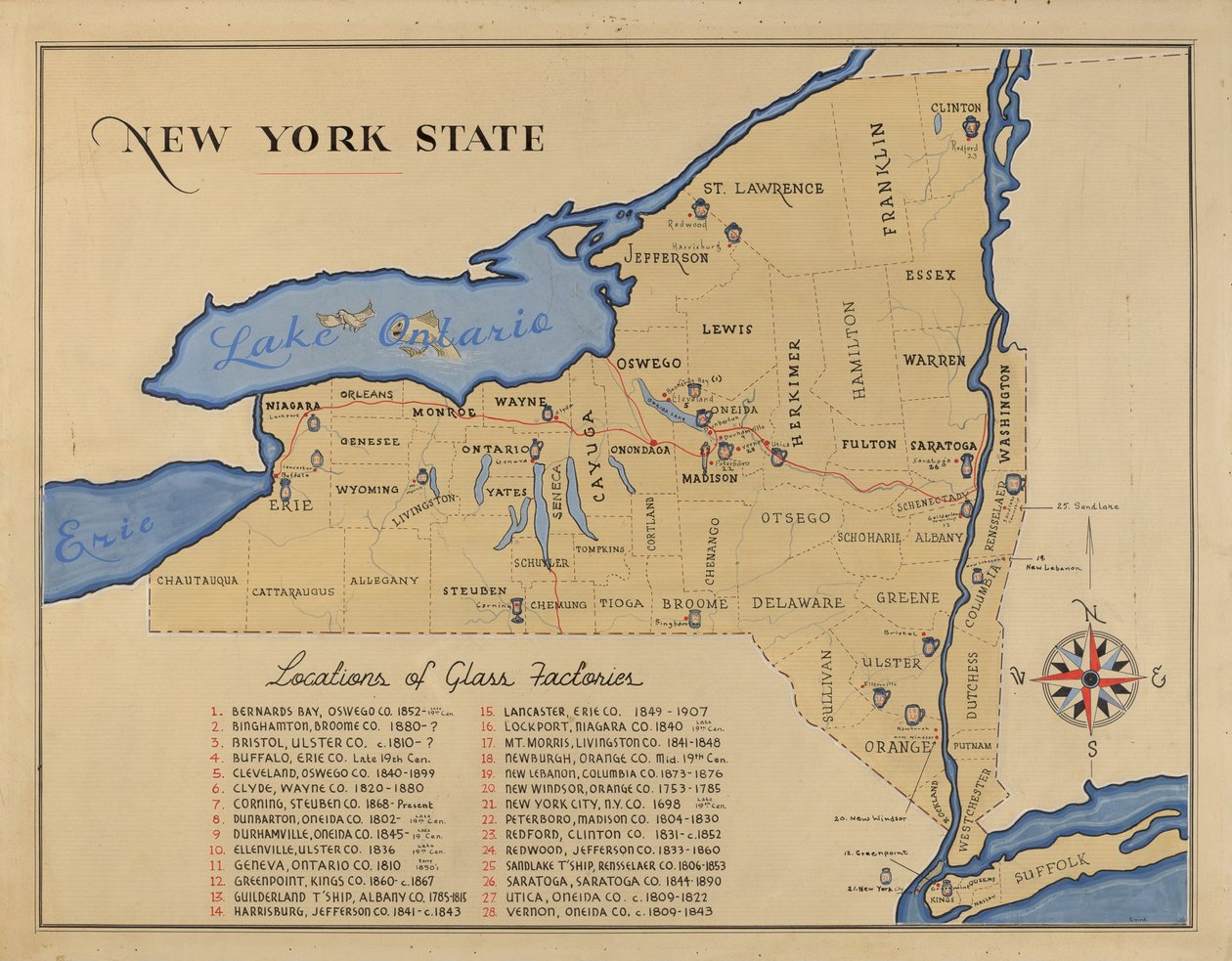Mapa do estado de Nova York de American 20th Century