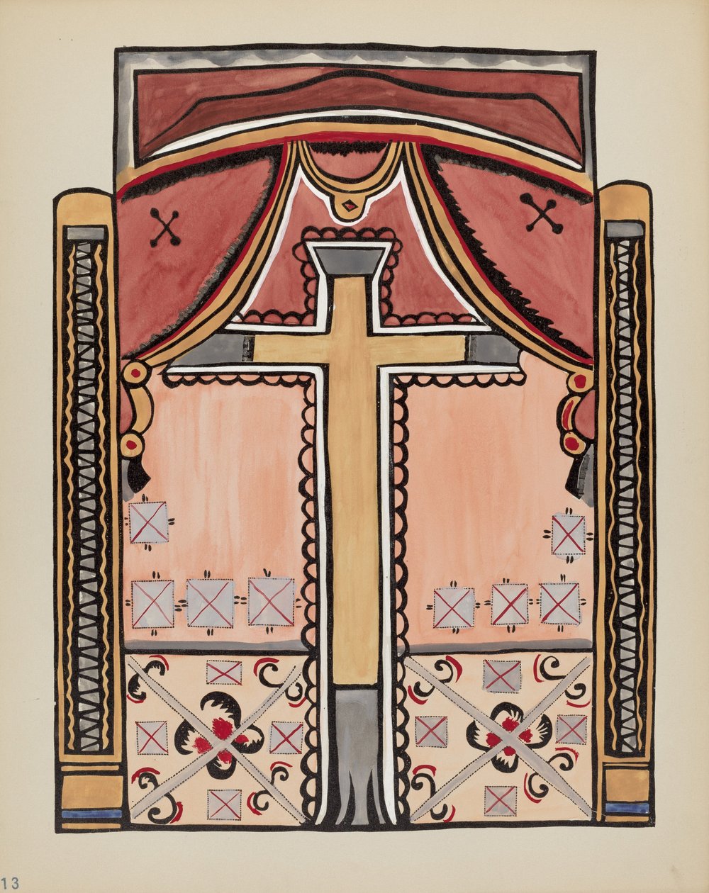 Placa 13: Desenho com Cruz, Chimayo: Do Portfólio "Desenhos Coloniais Espanhóis do Novo México" de American 20th Century