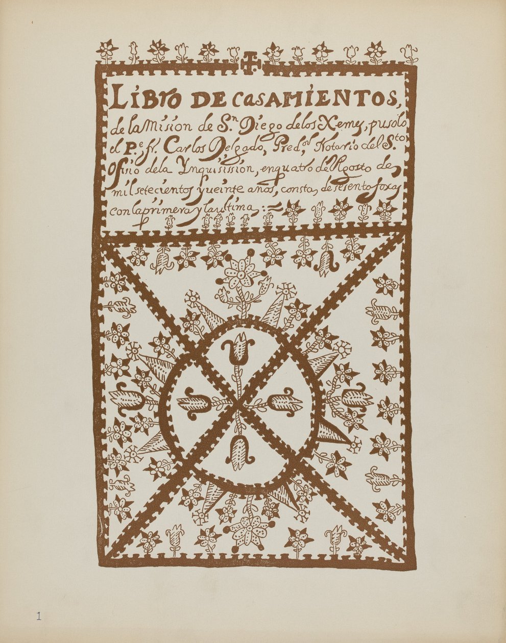 Placa 1: Livro de Casamentos de Jemez: Do Portfólio "Projetos Coloniais Espanhóis do Novo México" de American 20th Century