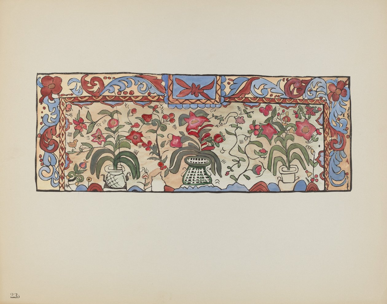 Placa 23: Pintura em pele de gamo, Laguna: Do Portfólio "Desenhos coloniais espanhóis do Novo México" de American 20th Century