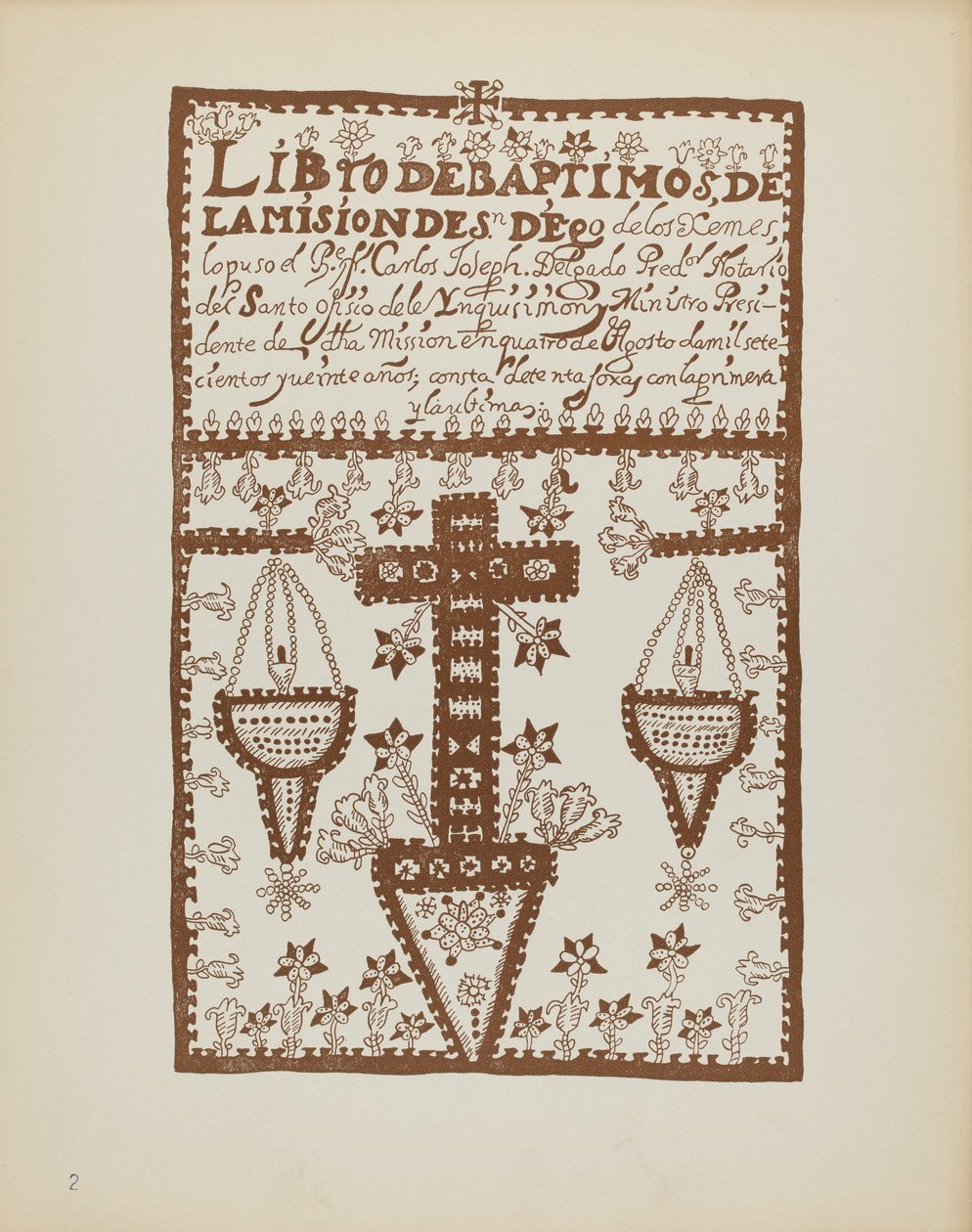 Placa 2: Livro de Batismos de Jemez: Do Portfólio "Desenhos Coloniais Espanhóis do Novo México" de American 20th Century