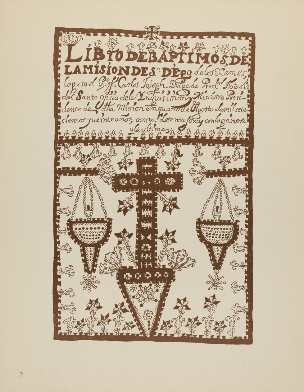 Placa 2: Livro de Batismos de Jemez: Do Portfólio "Desenhos Coloniais Espanhóis do Novo México" de American 20th Century