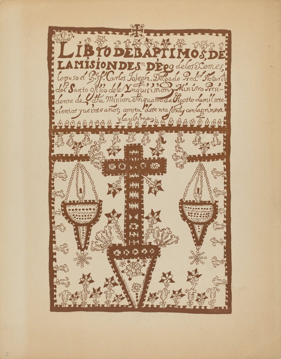 Placa 2: Livro de Batismos de Jemez: Do Portfólio "Desenhos Coloniais Espanhóis do Novo México" de American 20th Century