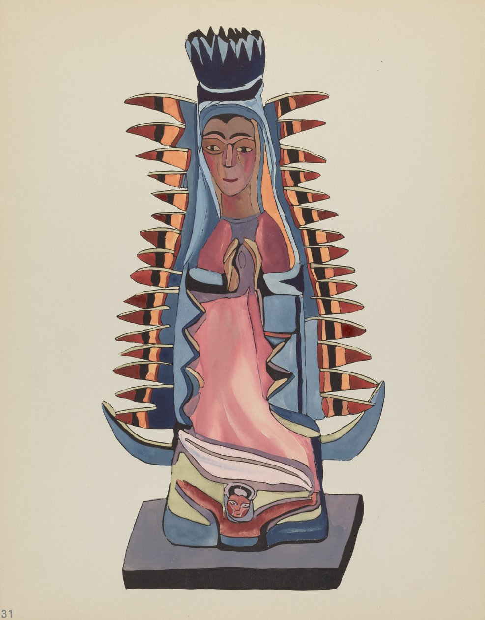 Gravura 31: Nossa Senhora de Guadalupe": Do Portfólio "Desenhos Coloniais Espanhóis do Novo México" de American 20th Century