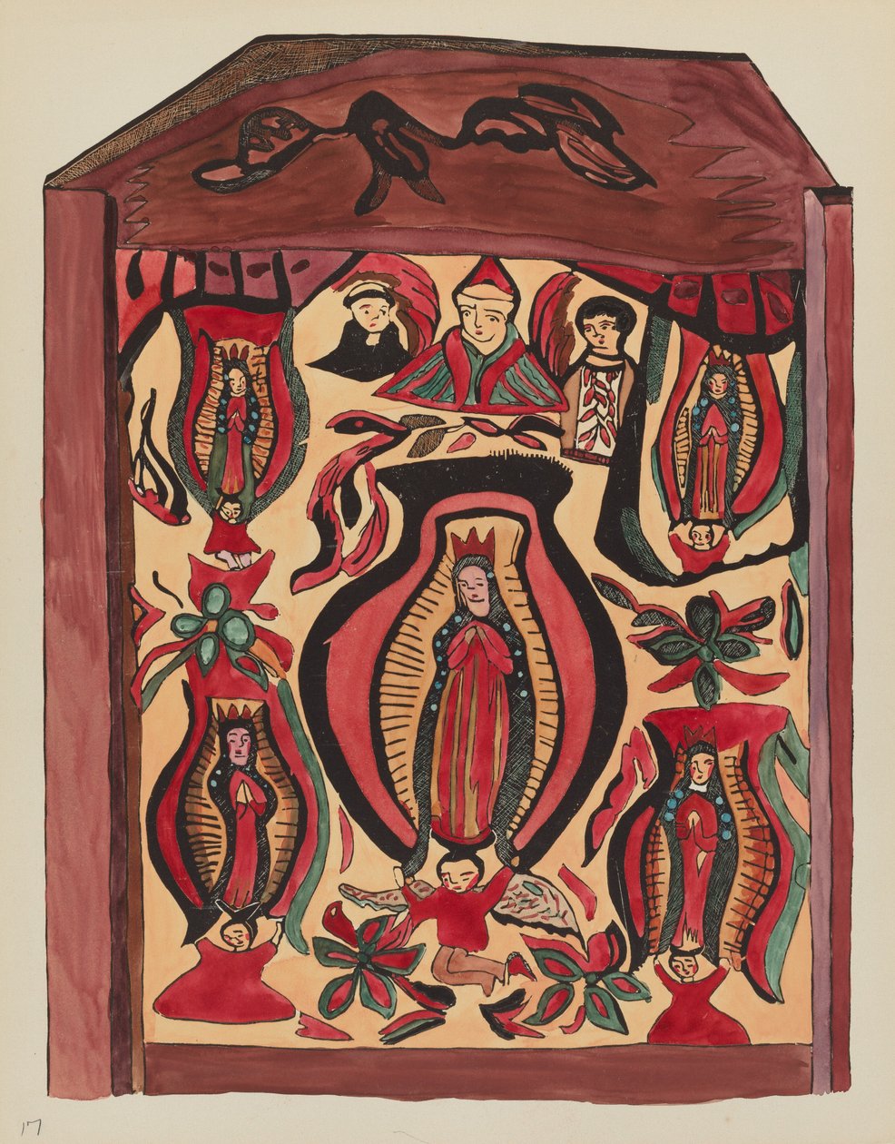 Gravura 32: Nossa Senhora de Guadalupe: Do Portfólio "Desenhos Coloniais Espanhóis do Novo México de American 20th Century