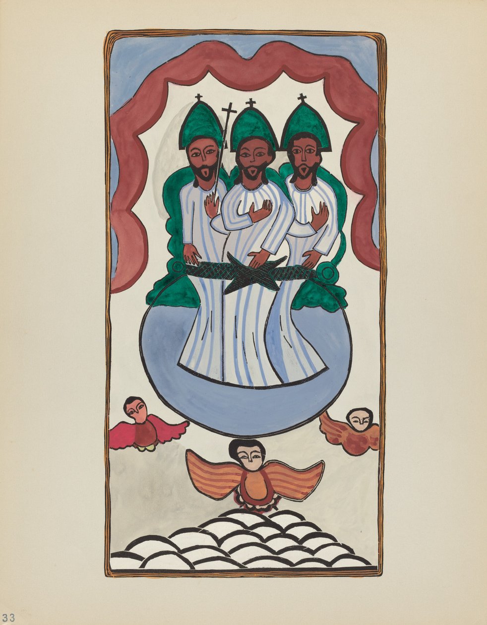 Gravura 33: A Santíssima Trindade: Do Portfólio "Desenhos Coloniais Espanhóis do Novo México de American 20th Century