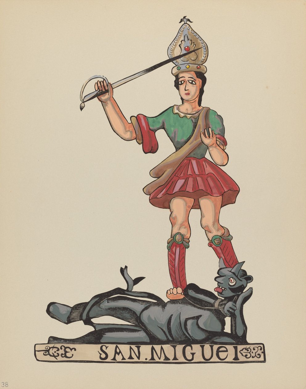 Gravura 38: São Miguel: Do Portfólio "Desenhos Coloniais Espanhóis do Novo México de American 20th Century