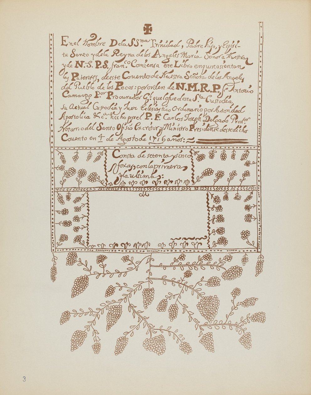 Placa 3: Livro de Visitas de Pecos: Do Portfólio "Desenhos Coloniais Espanhóis do Novo México" de American 20th Century
