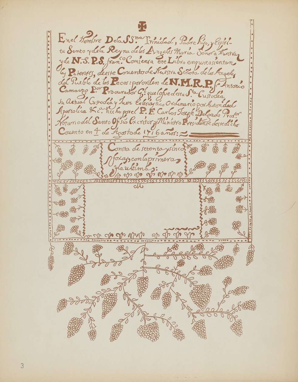 Placa 3: Livro de Visitas de Pecos: Do Portfólio "Desenhos Coloniais Espanhóis do Novo México" de American 20th Century
