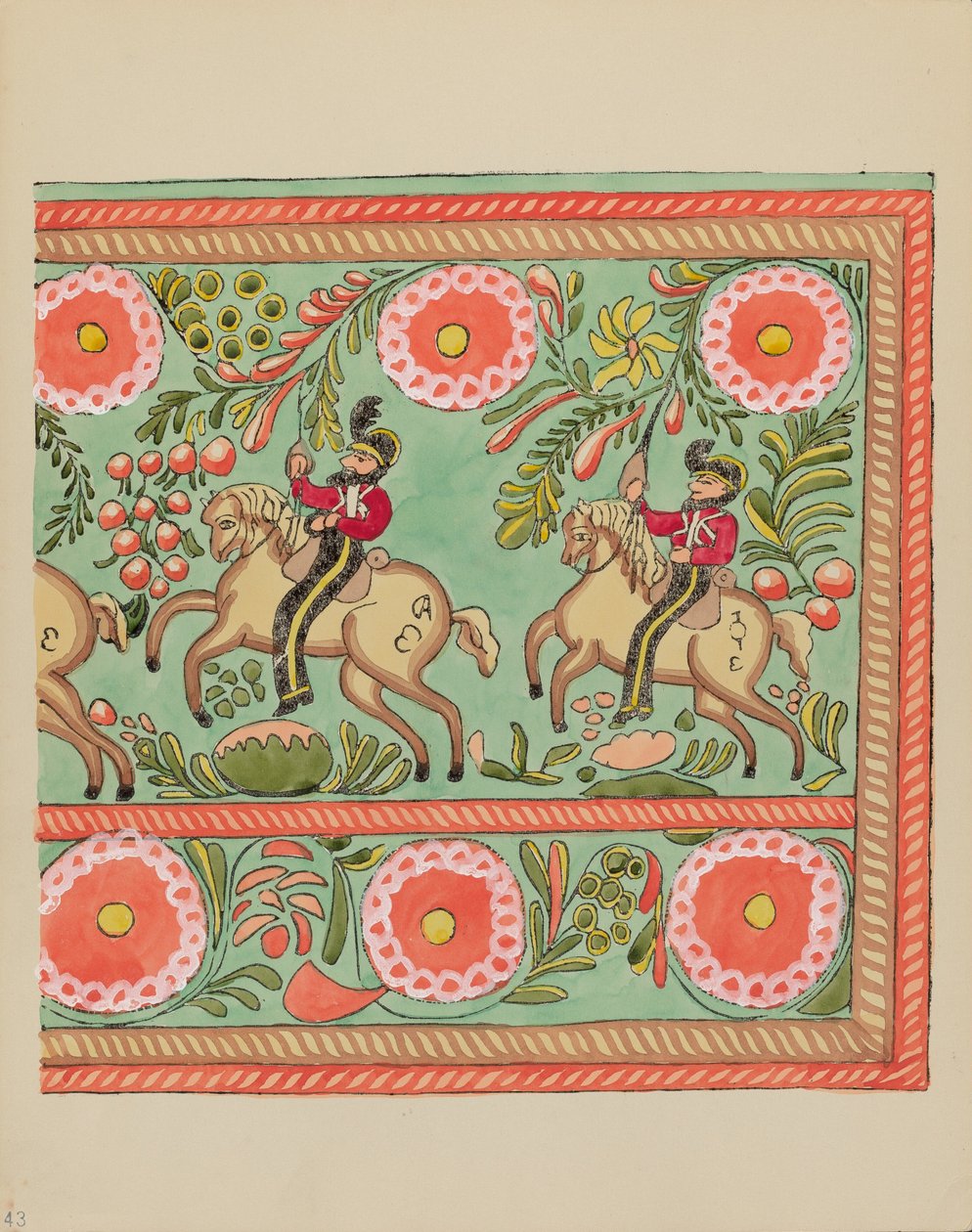 Gravura 43: Design de baú pintado: do portfólio "Desenhos coloniais espanhóis do Novo México" de American 20th Century