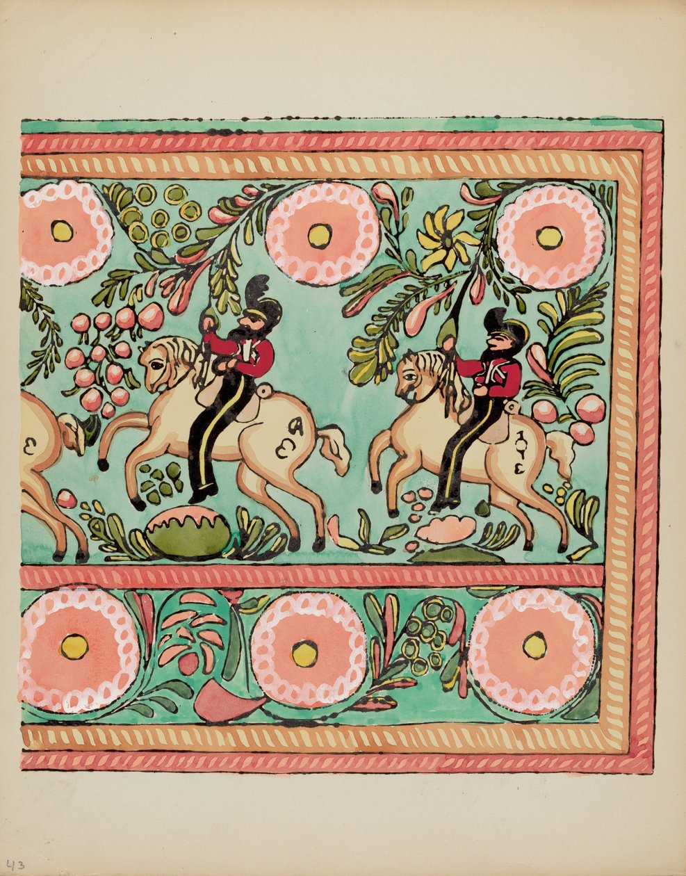 Gravura 43: Design de baú pintado: do portfólio "Desenhos coloniais espanhóis do Novo México" de American 20th Century