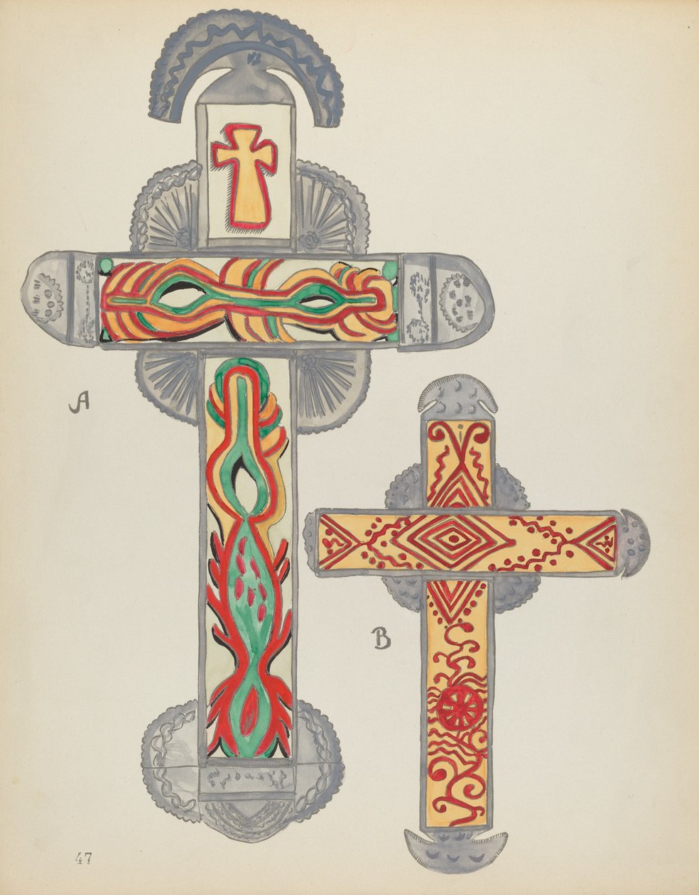 Gravura 47: Cruzes de Estanho: Do Portfólio "Desenhos Coloniais Espanhóis do Novo México" de American 20th Century
