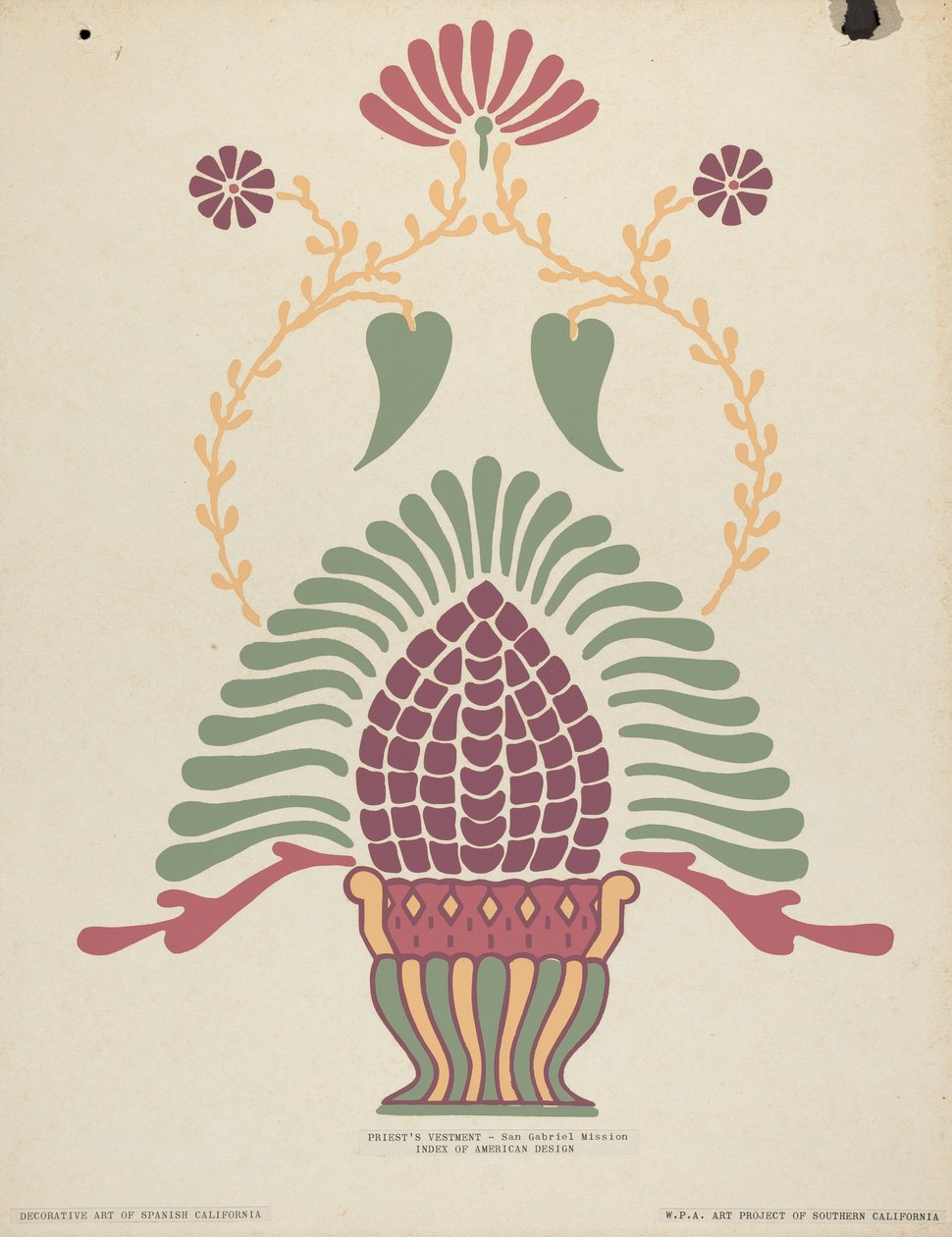 Vestimenta do Sacerdote da Missão San Gabriel do portfólio "Arte Decorativa da Califórnia Espanhola" de American 20th Century