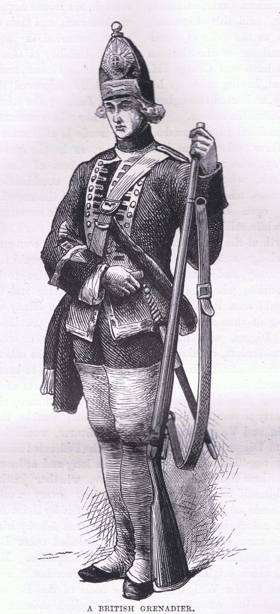 Um Granadeiro Britânico, ilustração de Cassells History of the United States publicada por Cassell, Petter & Galpin, c.1900 (litho) de American English school