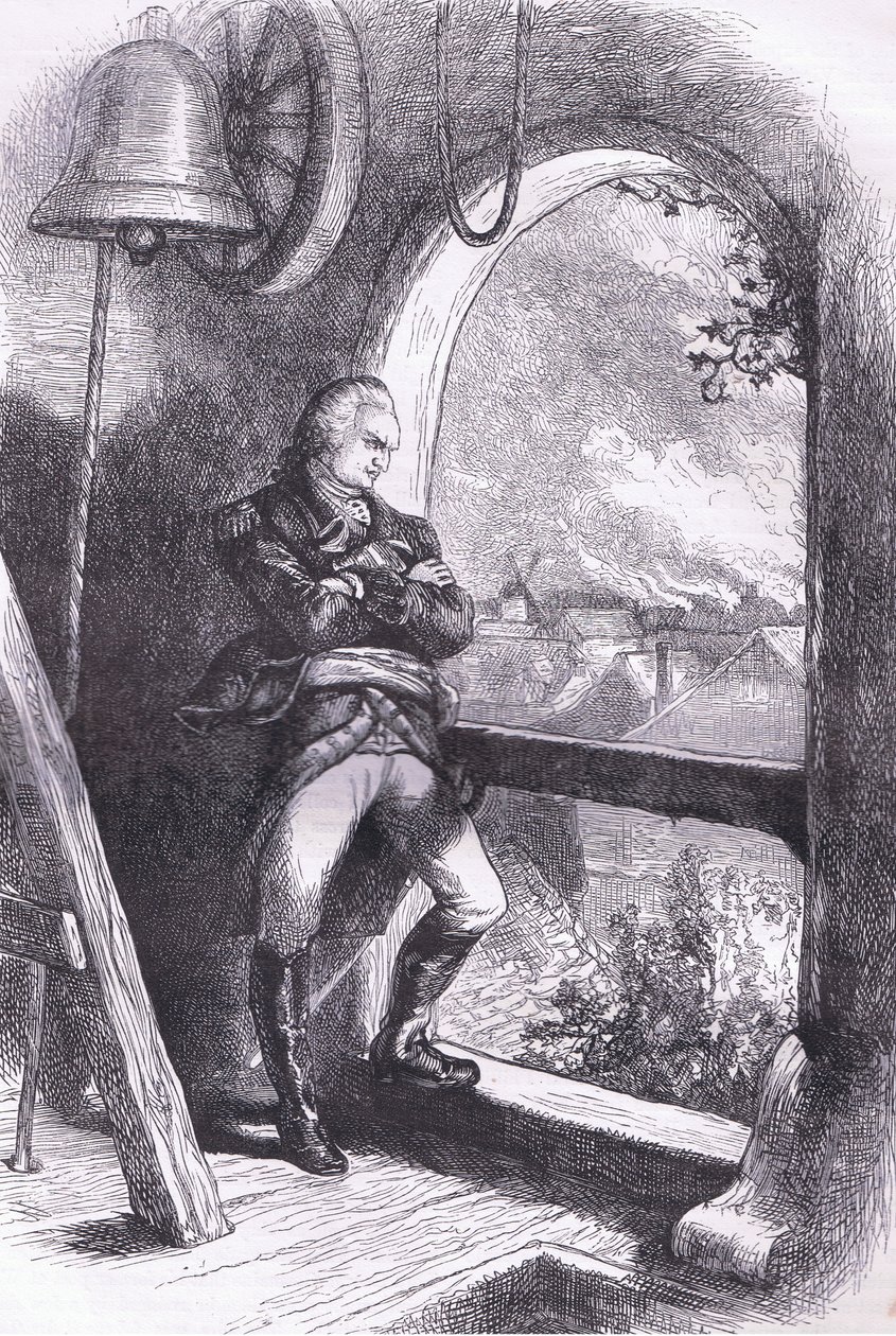 Arnold vendo a destruição da Nova Inglaterra, ilustração de Cassells History of the United States publicada por Cassell, Petter & Galpin, c.1900 (litho) de American English school