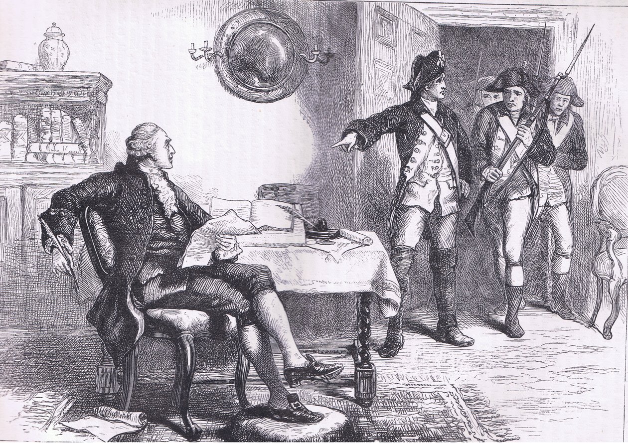 Prisão de William Franklin, ilustração de Cassell History of the United States publicada por Cassell, Petter & Galpin, c.1900 (litho) de American English school