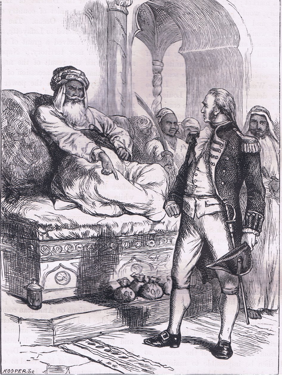 Captain Bainbridge and the Dey of Algiers, ilustração de Cassell History of the United States publicada por Cassell, Petter & Galpin, c.1900 (litho) de American English school
