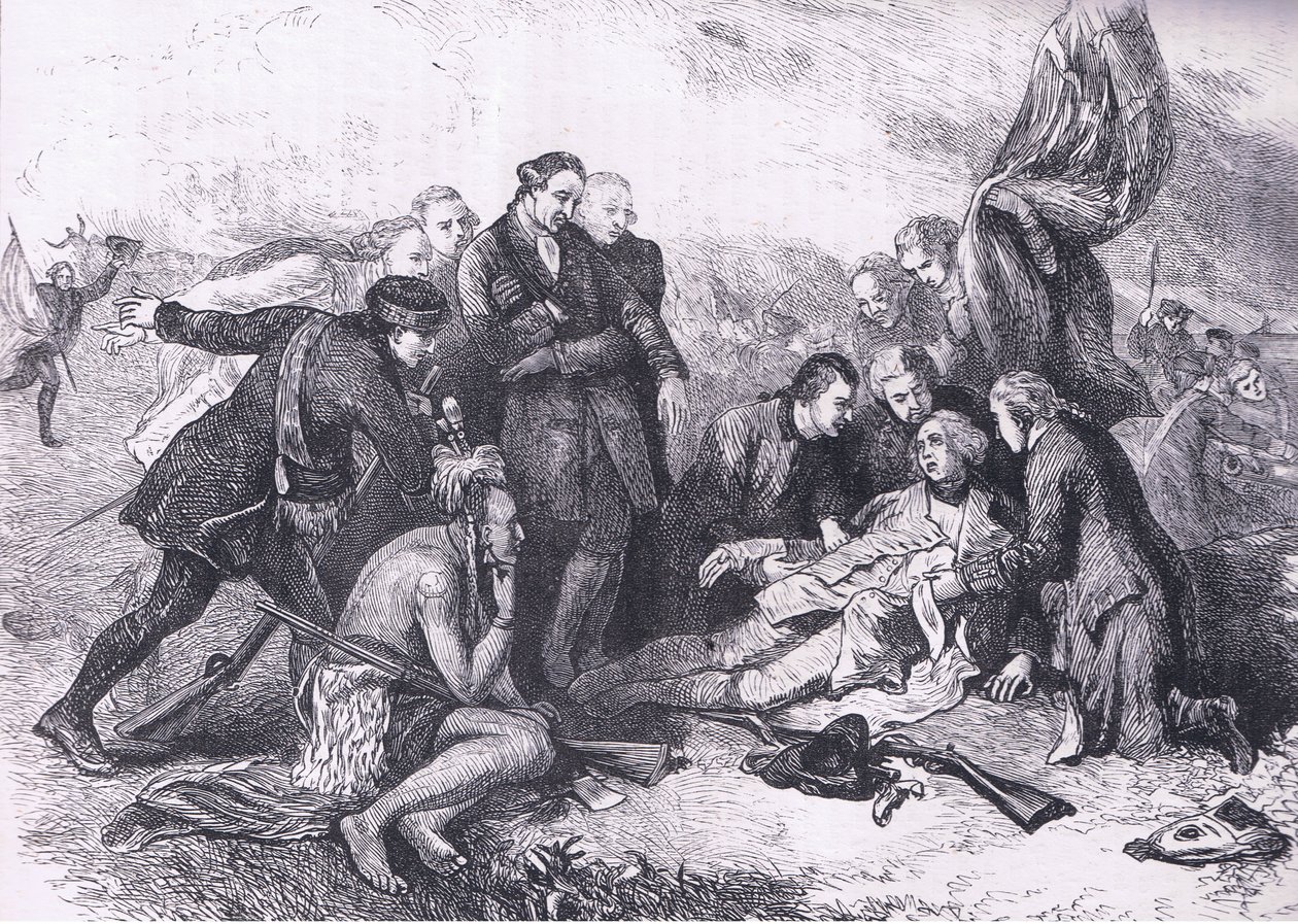 Morte de Wolfe, ilustração de Cassells History of the United States publicada por Cassell, Petter & Galpin, c.1900 (litho) de American English school
