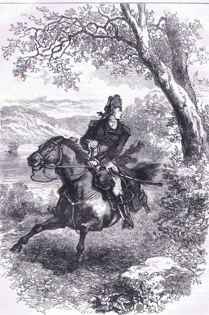Escape of Benedict Arnold, ilustração de Cassell History of the United States publicada por Cassell, Petter & Galpin, c.1900 (litho) de American English school
