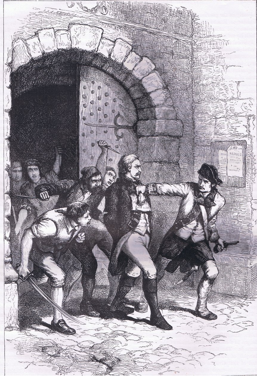 Huddy foi levado da prisão para ser enforcado, ilustração de Cassell History of the United States publicada por Cassell, Petter & Galpin, c.1900 (litho) de American English school
