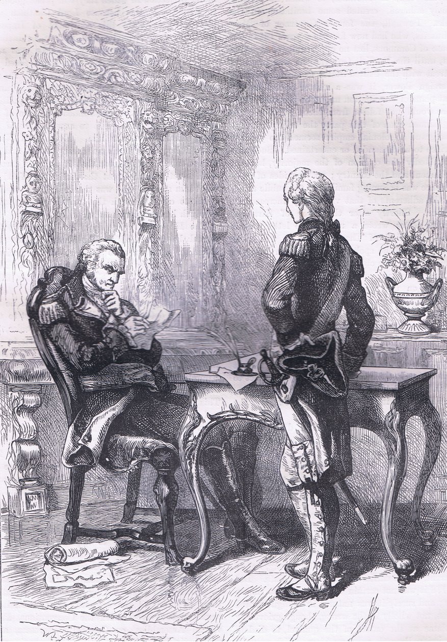 Lafayette e Washington, ilustração de Cassells History of the United States publicada por Cassell, Petter & Galpin, c.1900 (litho) de American English school