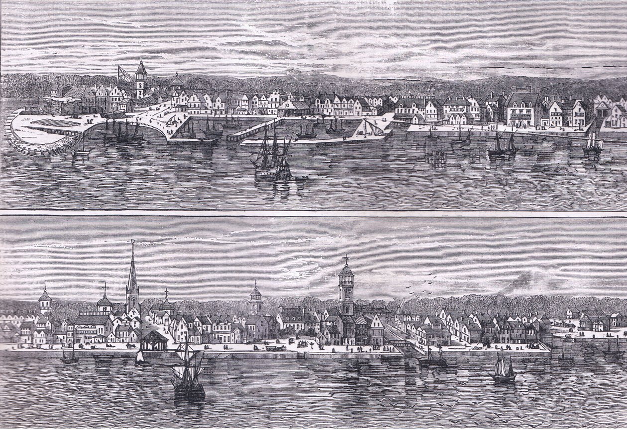 Nova Iorque em meados do século XIX, ilustração de Cassell History of the United States publicada por Cassell, Petter & Galpin, c.1900 (litho) de American English school