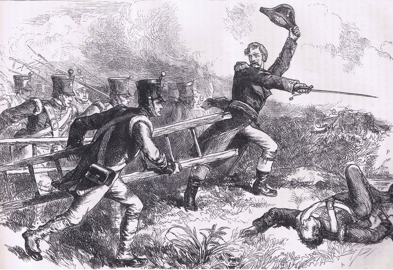 Pakenham liderando o ataque de Nova Orleans, ilustração de Cassell History of the United States publicada por Cassell, Petter & Galpin, c.1900 (litho) de American English school