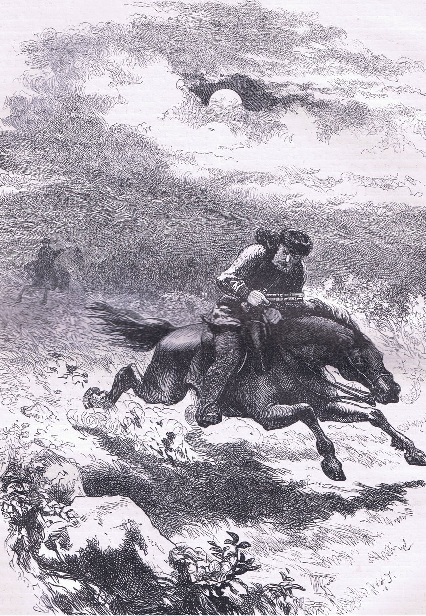Busca de Paul Revere the scout, ilustração de Cassell History of the United States publicada por Cassell, Petter & Galpin, c.1900 (litho) de American English school