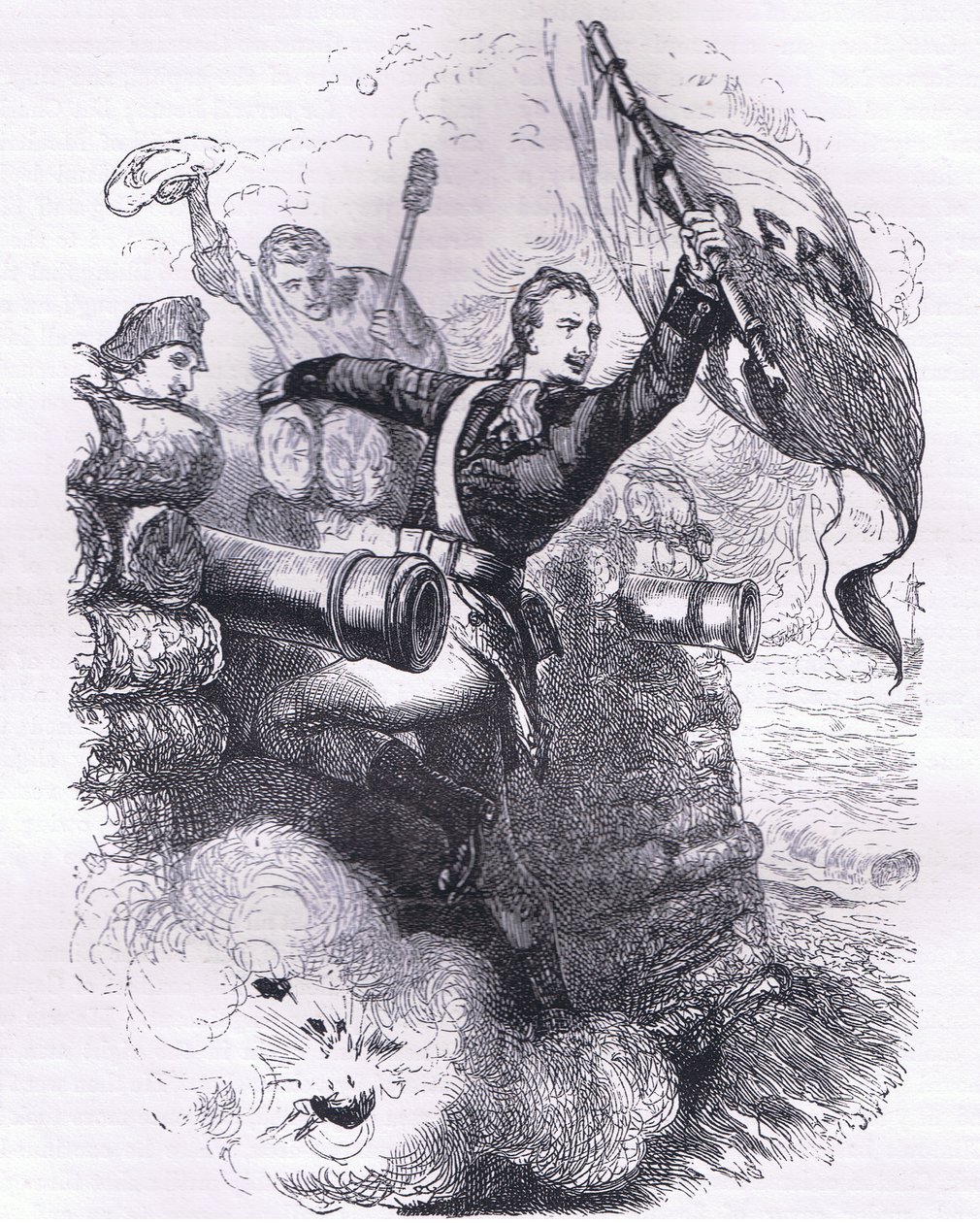 Sargento Jasper recupera a bandeira, ilustração de Cassells History of the United States publicada por Cassell, Petter & Galpin, c.1900 (litho) de American English school