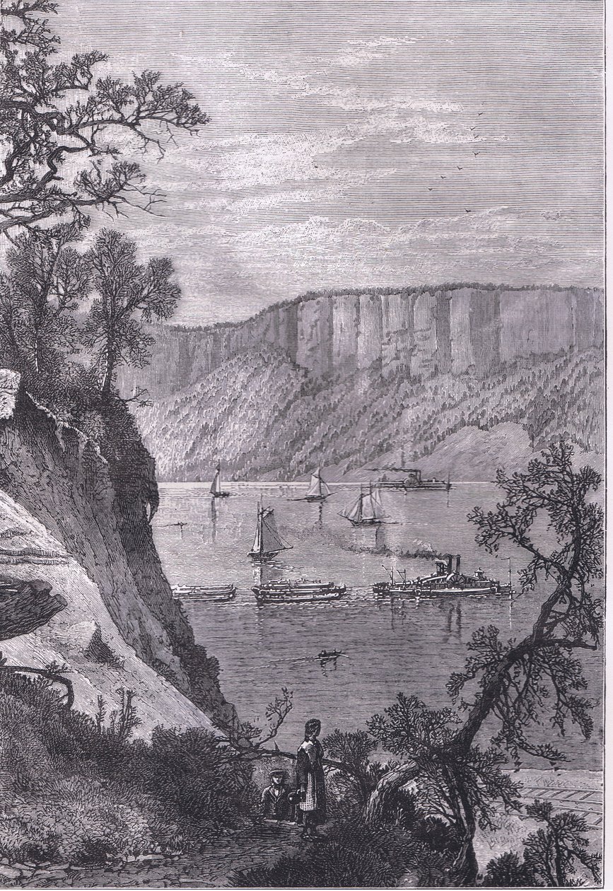The Palisades of the Hudson, ilustração de Cassells History of the United States publicada por Cassell, Petter & Galpin, c.1900 (litho) de American English school